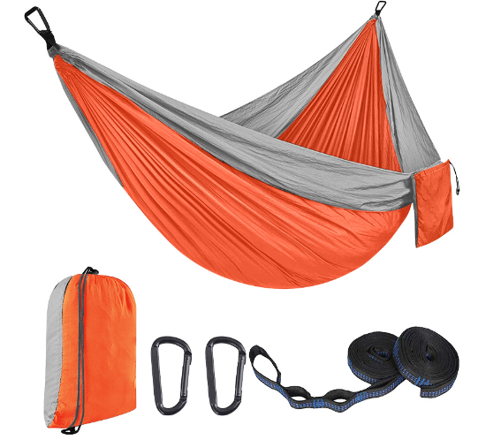 Wide Double Hammock with Parachute Fabric and Mesh