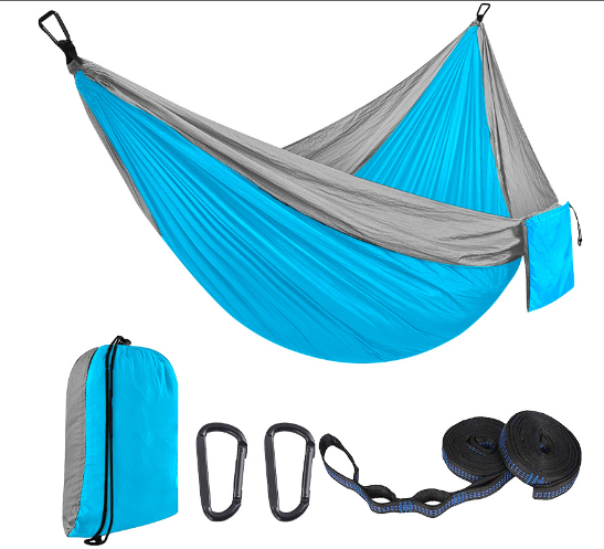 Wide Double Hammock with Parachute Fabric and Mesh