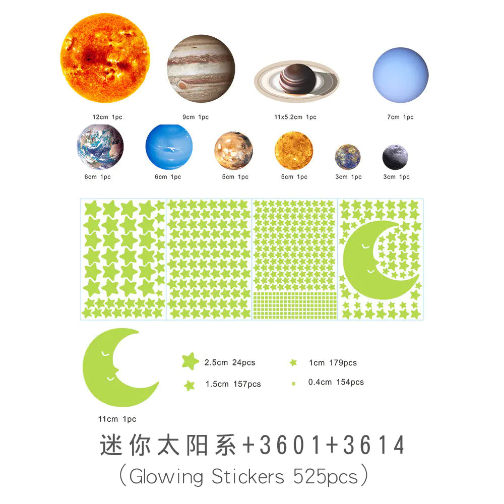 Glow-in-the-Dark Solar System Wall Stickers for Kids