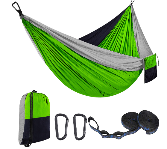 Wide Double Hammock with Parachute Fabric and Mesh