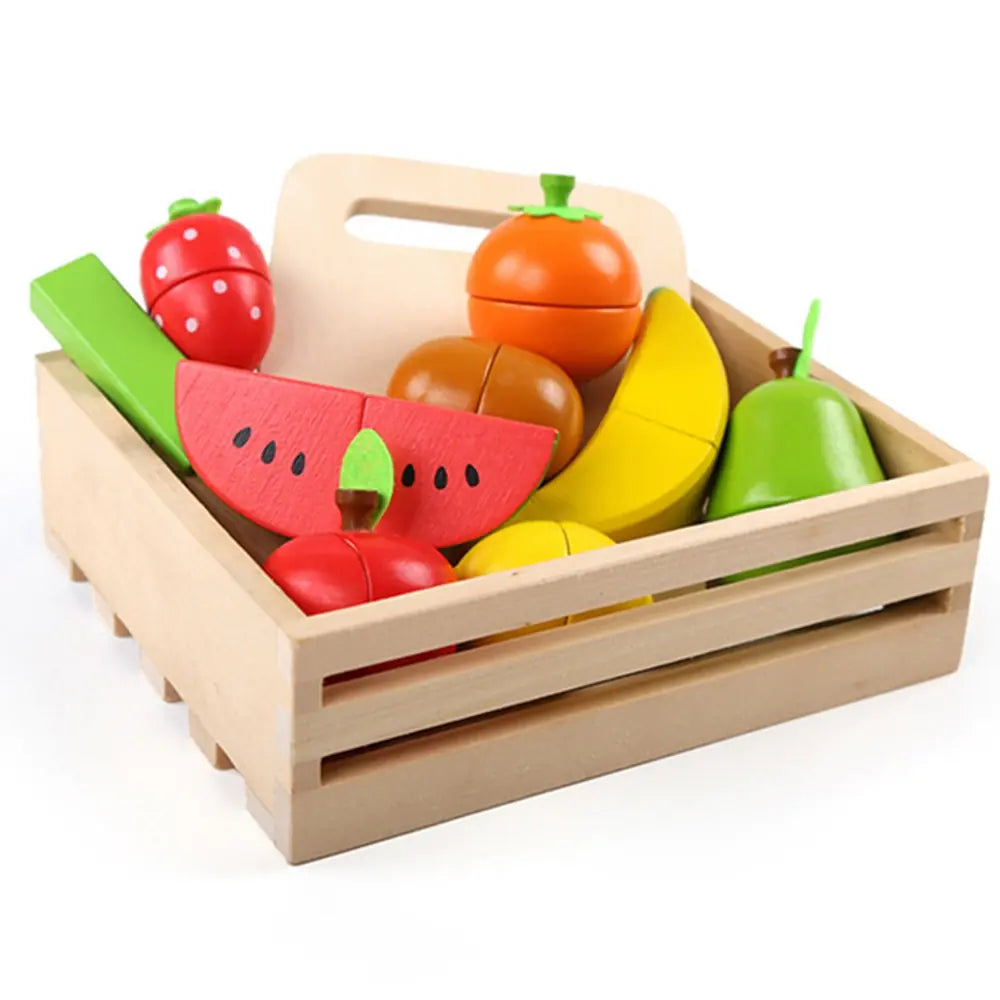 Wooden Toy Fruit Cutting Set for Kids with Box