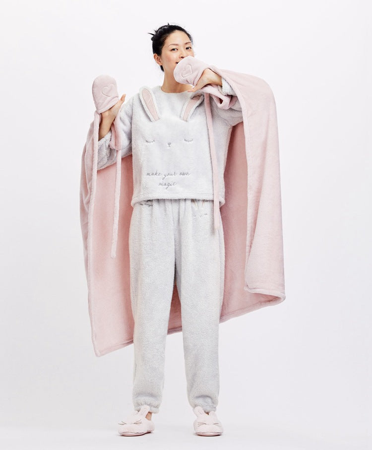 Cute Thick Rabbit Cape Shawl Blanket, Rabbit Fleece Blanket