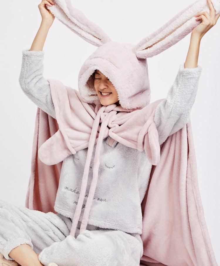 Cute Thick Rabbit Cape Shawl Blanket, Rabbit Fleece Blanket