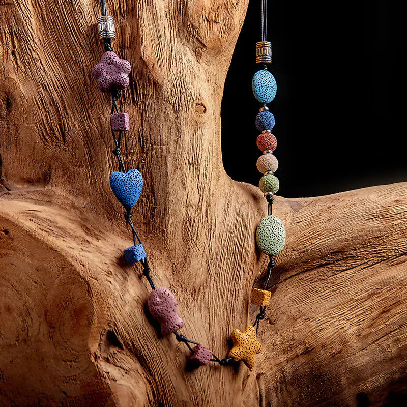 Colorful Heart-Shaped Volcanic Rock Bracelet