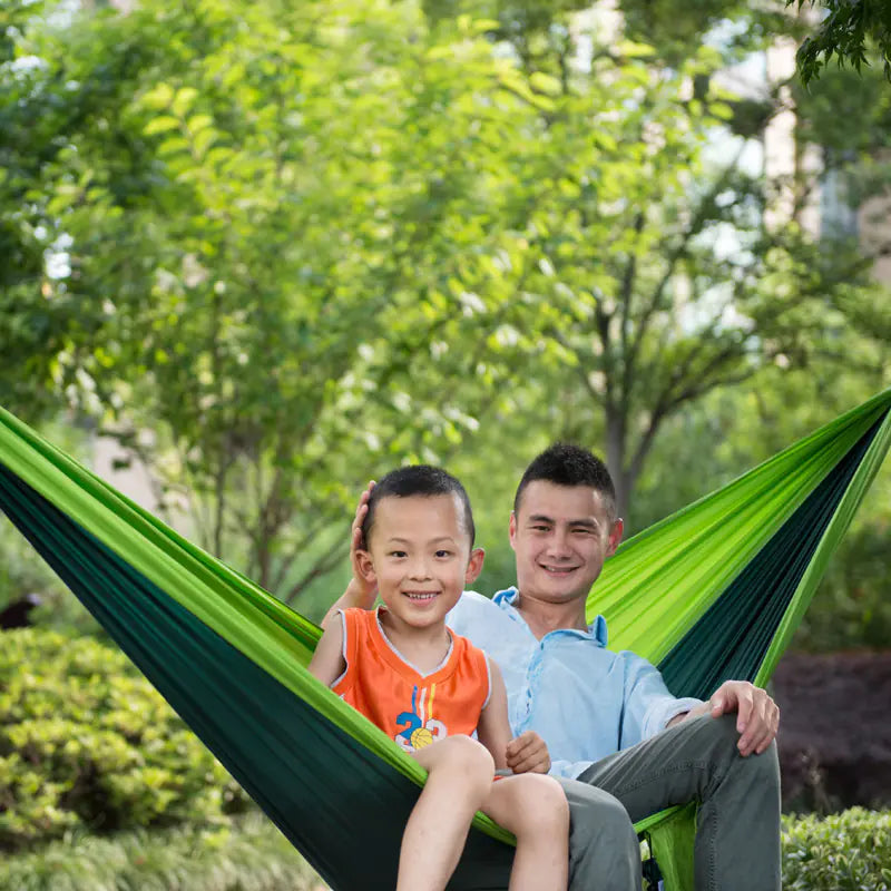 Wide Double Hammock with Parachute Fabric and Mesh