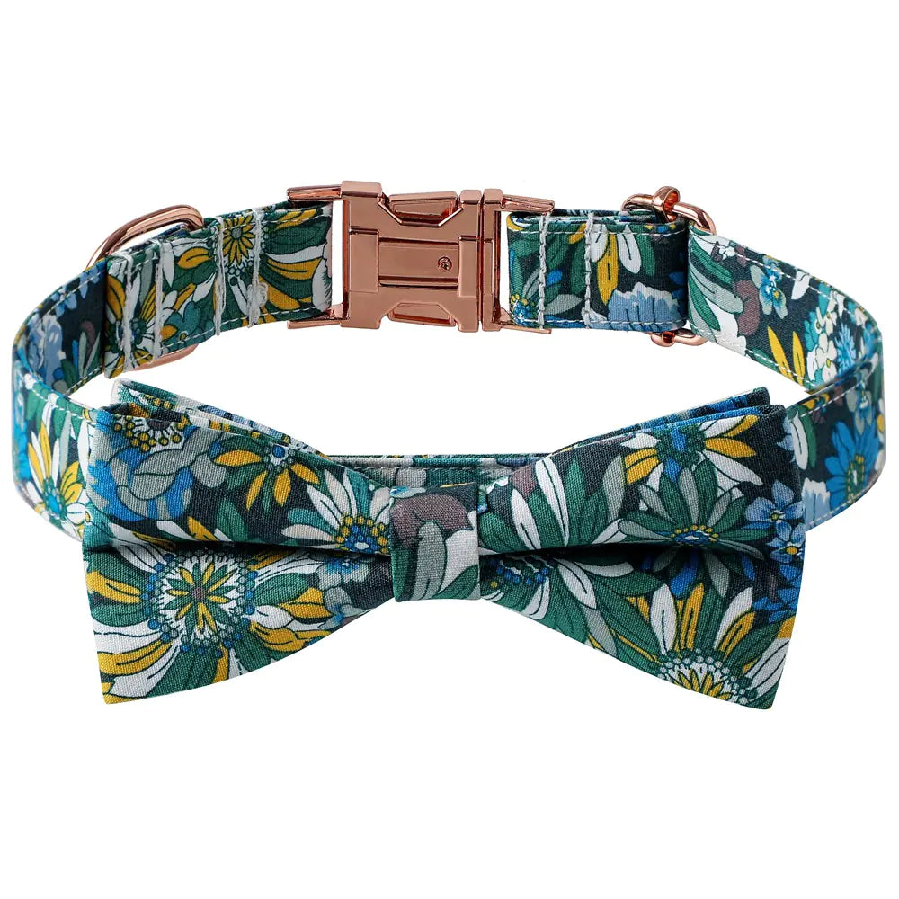 Floral Cotton Dog Collar with Rose Buckle