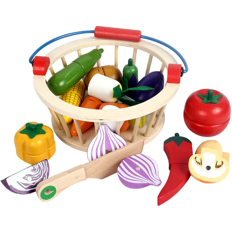Wooden Magnetic Fruit and Vegetable Cutting Toy for Kids