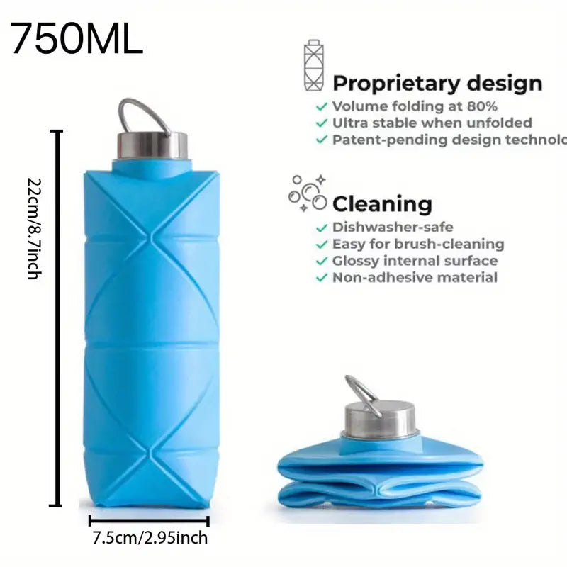 Collapsible BPA-Free Silicone Water Bottle 25oz