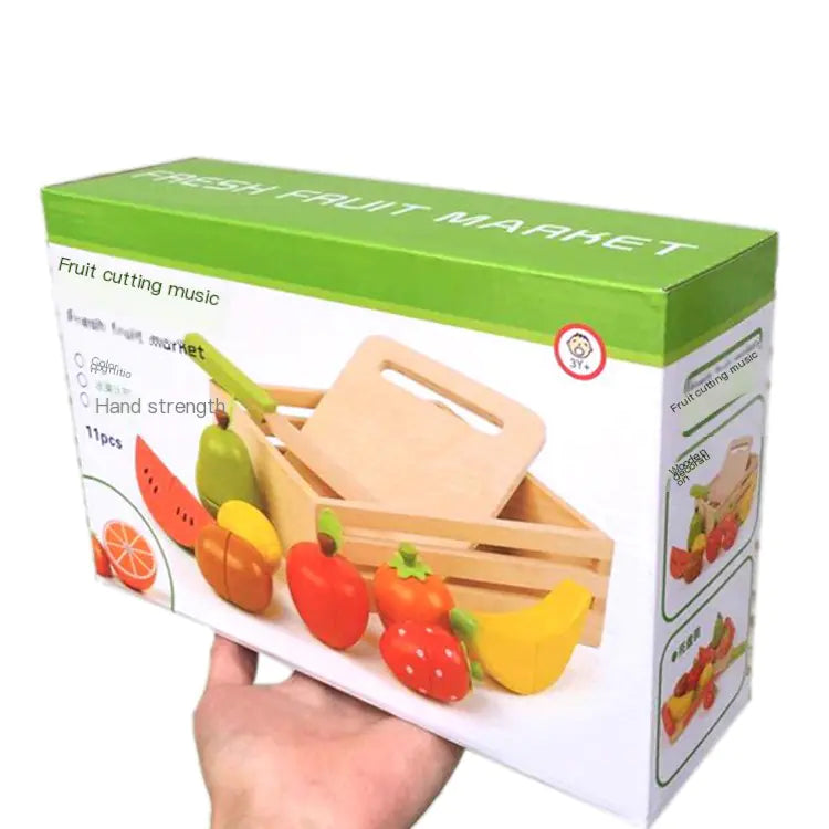 Wooden Toy Fruit Cutting Set for Kids with Box