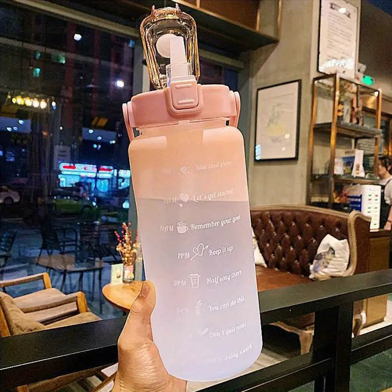 Motivational 2L Water Bottle with Straw and Time Markings