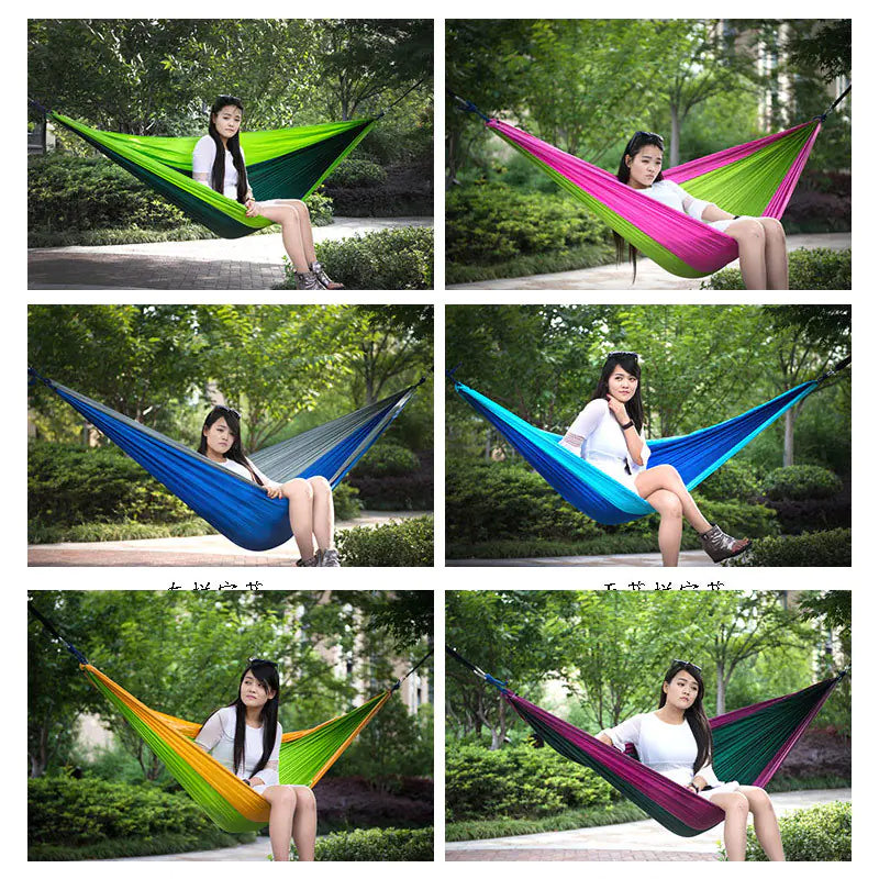Wide Double Hammock with Parachute Fabric and Mesh