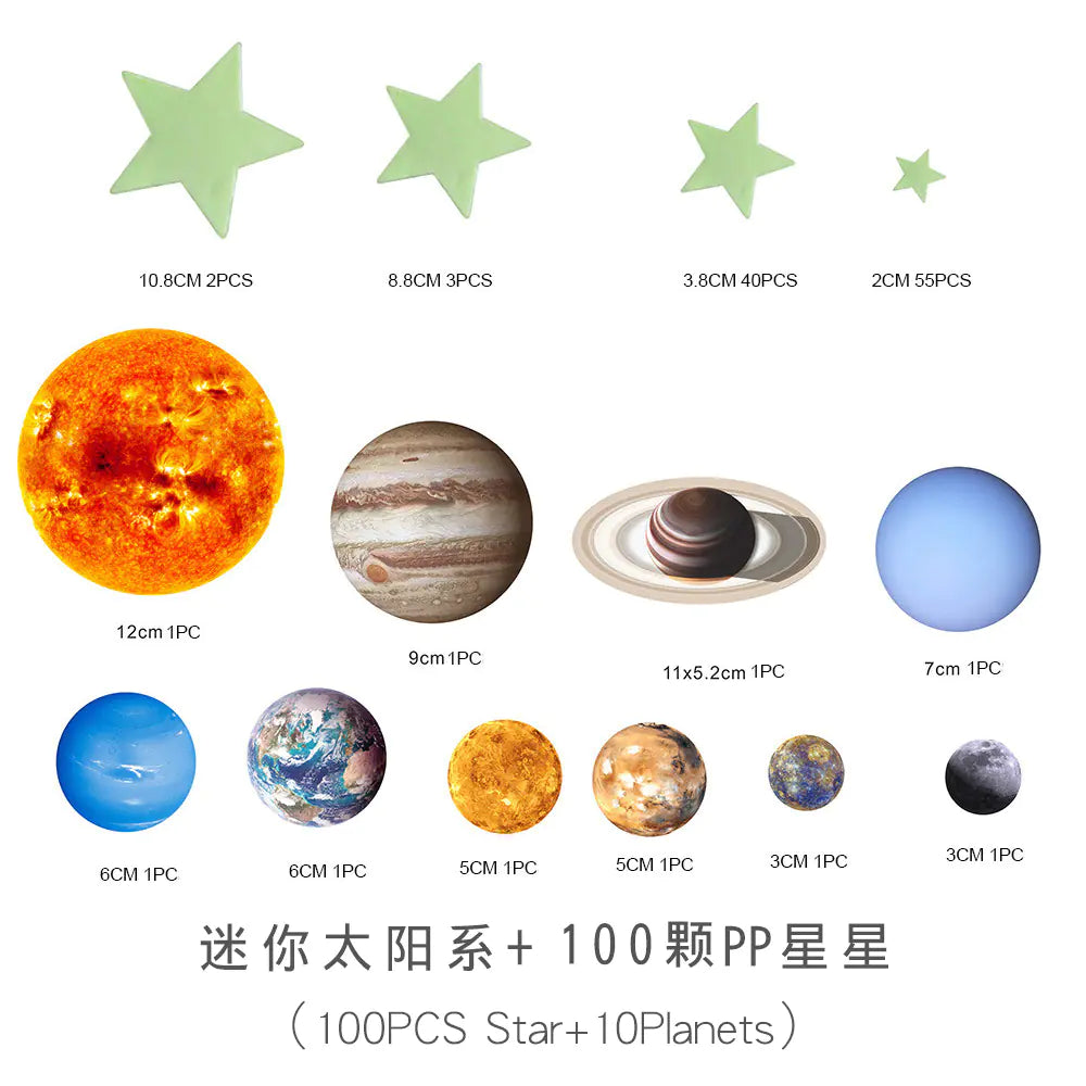 Glow-in-the-Dark Solar System Wall Stickers for Kids