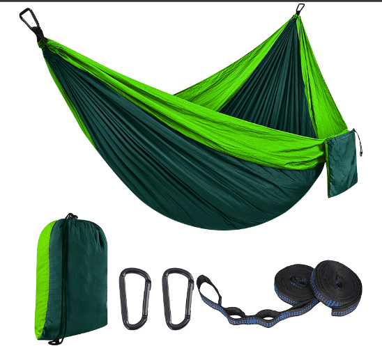Wide Double Hammock with Parachute Fabric and Mesh