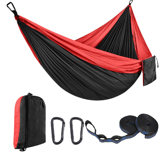 Wide Double Hammock with Parachute Fabric and Mesh