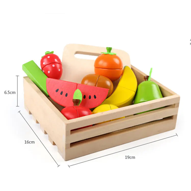 Wooden Toy Fruit Cutting Set for Kids with Box