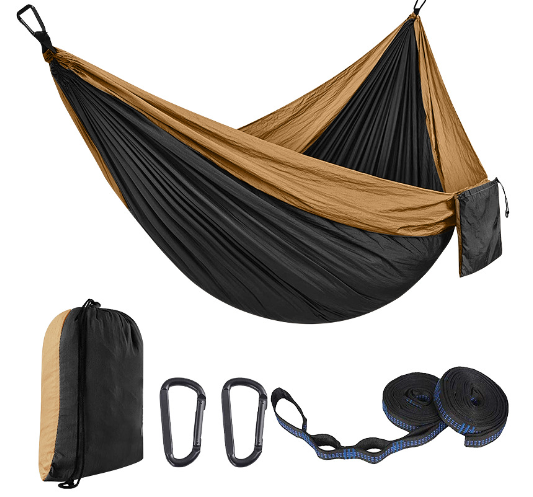 Wide Double Hammock with Parachute Fabric and Mesh
