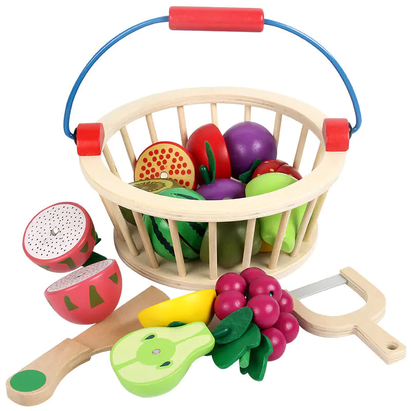 Wooden Magnetic Fruit and Vegetable Cutting Toy for Kids
