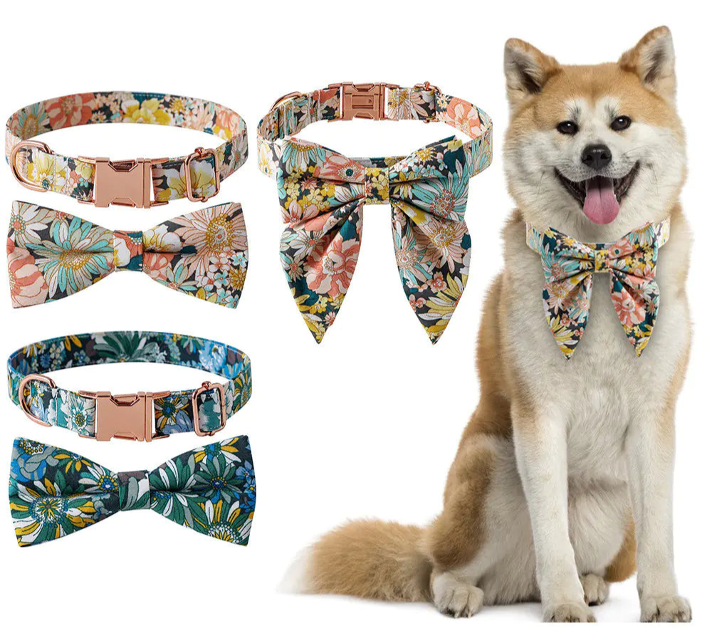 Floral Cotton Dog Collar with Rose Buckle