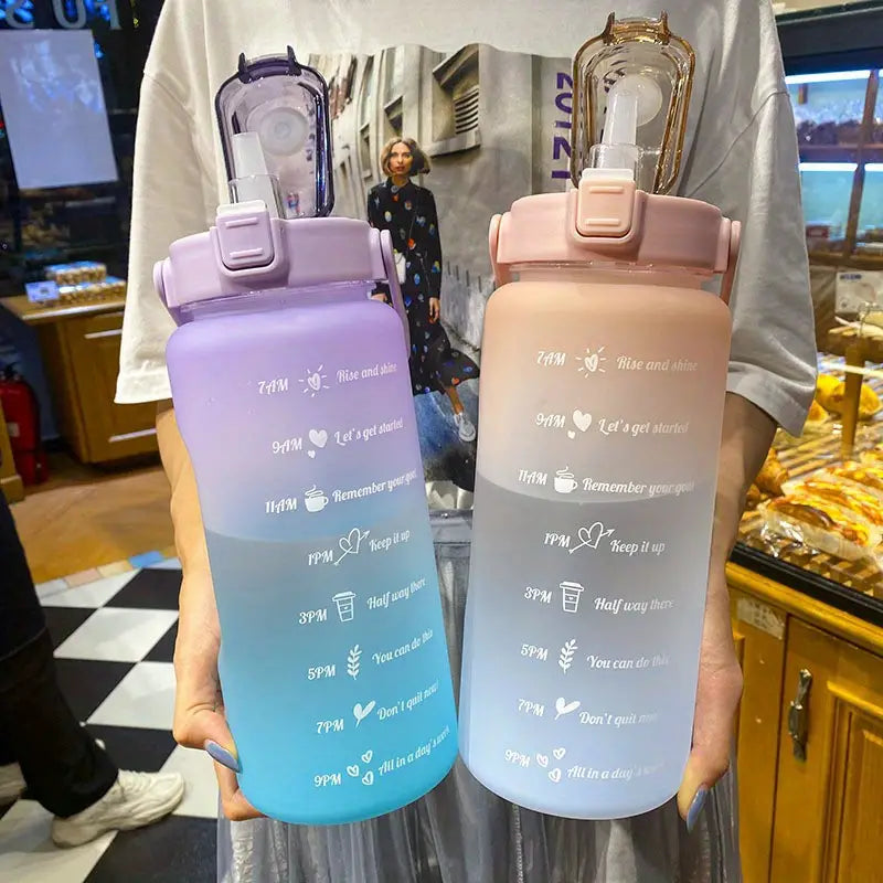 Motivational 2L Water Bottle with Straw and Time Markings