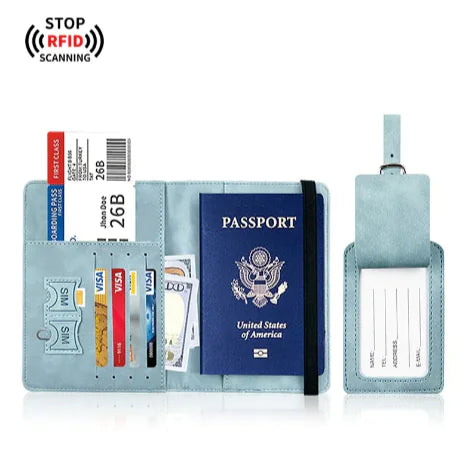 PU Leather Passport Cover & Luggage Tag Set