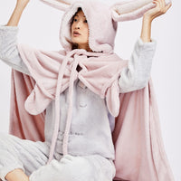 Cute Thick Rabbit Cape Shawl Blanket, Rabbit Fleece Blanket