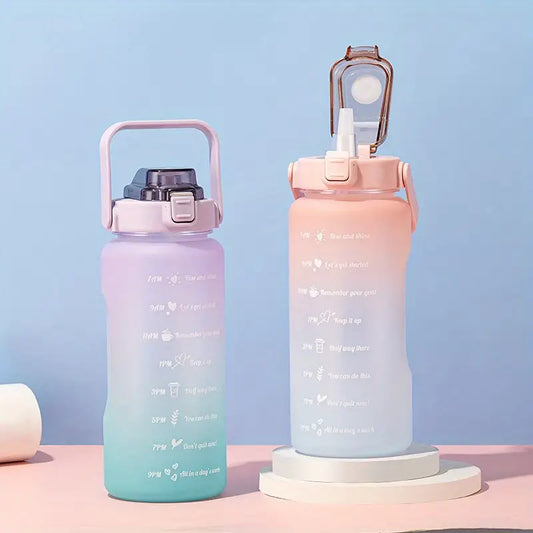 Motivational 2L Water Bottle with Straw and Time Markings