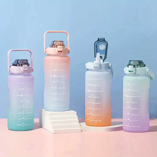 Motivational 2L Water Bottle with Straw and Time Markings