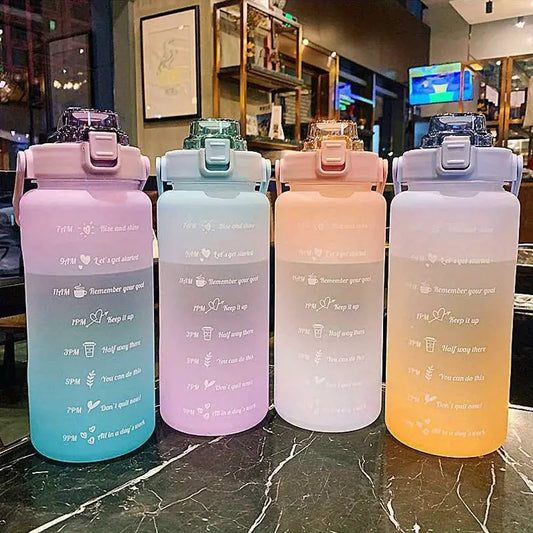 Motivational 2L Water Bottle with Straw and Time Markings