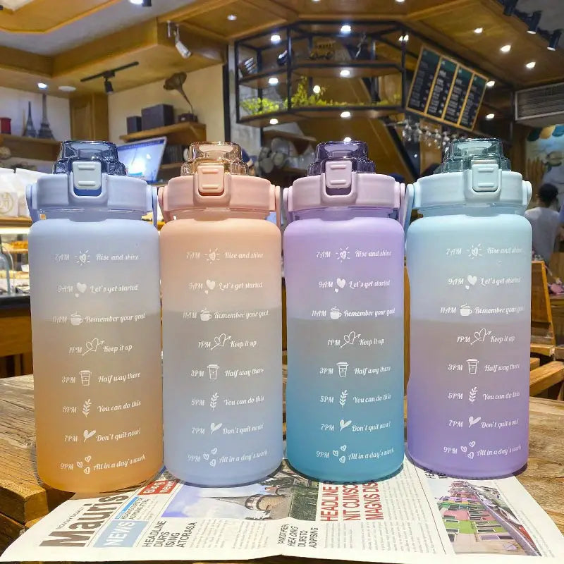 Motivational 2L Water Bottle with Straw and Time Markings